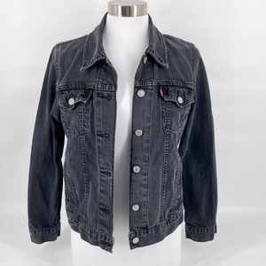 Levi’s Womens Charcoal Black Button Up Trucker Jean Jacket Size M
